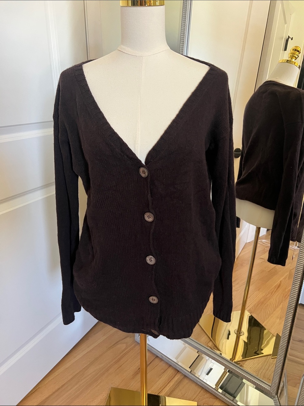 Prada chocolate brown V-Neck Button Cardigan